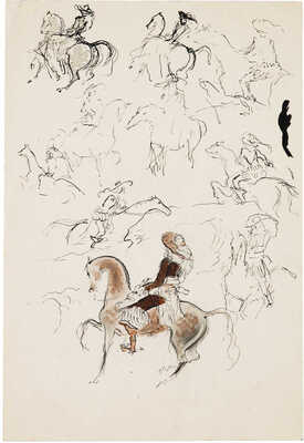 Бехтеев Владимир Георгиевич. Лот из 19 иллюстраций к роману Т. Готье «Девица Мопен» на 16 листах, на оборотной стороне наброски (для издательства Academia)